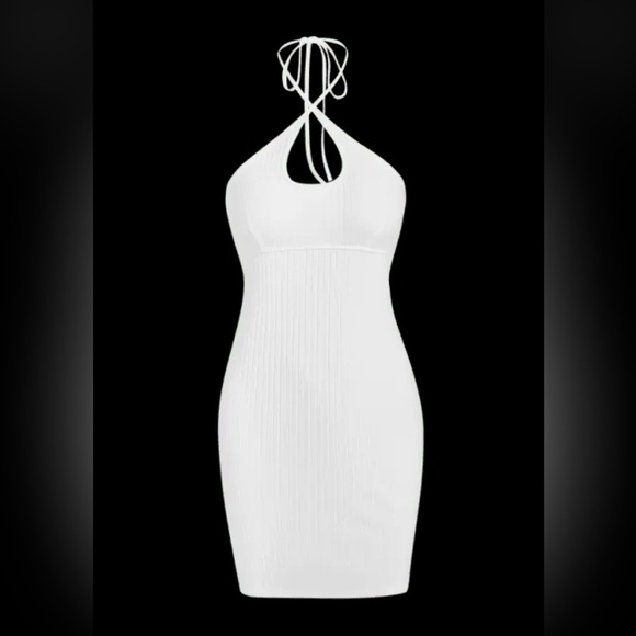 Ribbed Halter Keyhole Slinky Dress - Picture 2 of 6